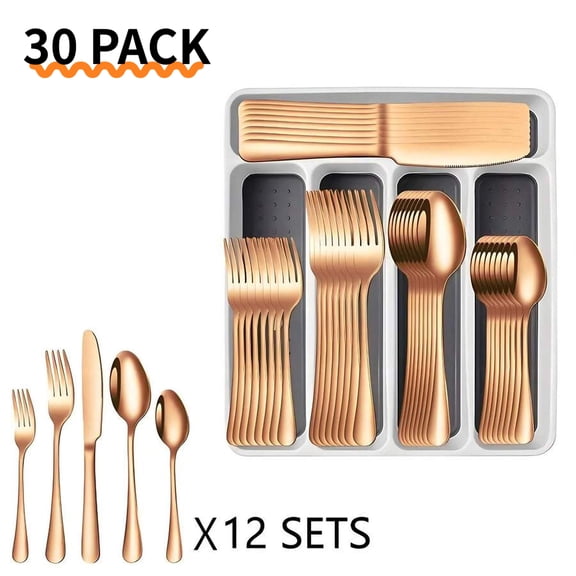 odorsTT Silverware Sets with Organizer,Includes Knives Spoon and Fork Sets for Kitchen Accessories,Stainless Steel Tableware Flatware Sets,Cutlery Sets Eating Utensils Sets - Rose Gold