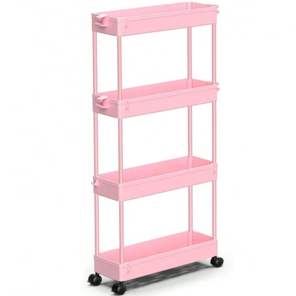 odorsTT Slim Rolling Storage Cart 4 Tier Bathroom Organizer Mobile Shelving Unit Utility Cart Tower Rack for Kitchen Laundry Narrow Places - Pink