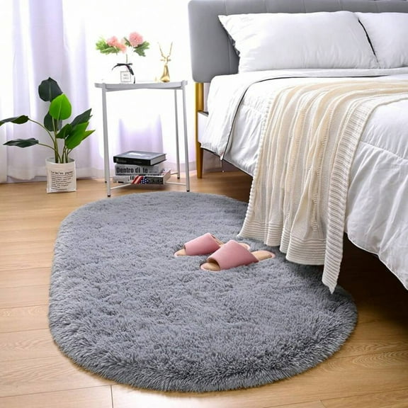 odorsTT Soft Shaggy Rug For Bedroom, Oval 2.6'x5.3' Plush Fluffy Carpet For Living Room, Anti-Skid Fuzzy Comfy Rug