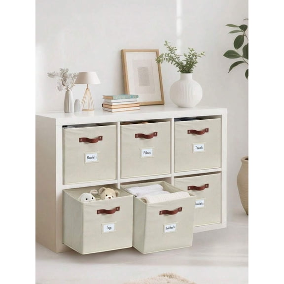 odorsTT Storage Bins, Cube Storage Bin with Labels, Fabric Storage Cubes for Shelves - Beige - Beige-Cube 13" / 6pcs