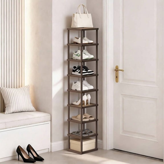 odorsTT Tall Narrow 9-Tier Bamboo Shoe Rack - Vertical Slim DIY Stackable Storage, Space-Saving for Entryway Closet Corner Small Entry Spaces