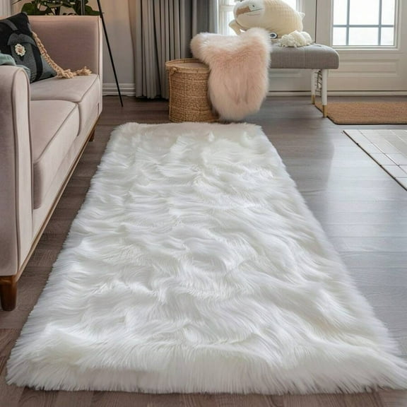 odorsTT White Shag Rug Runner Faux Sheepskin Fur Rug for Bedroom Bedside Fluffy Rug Fuzzy Furry Rugs for Living Room Cute Luxury Home Decor