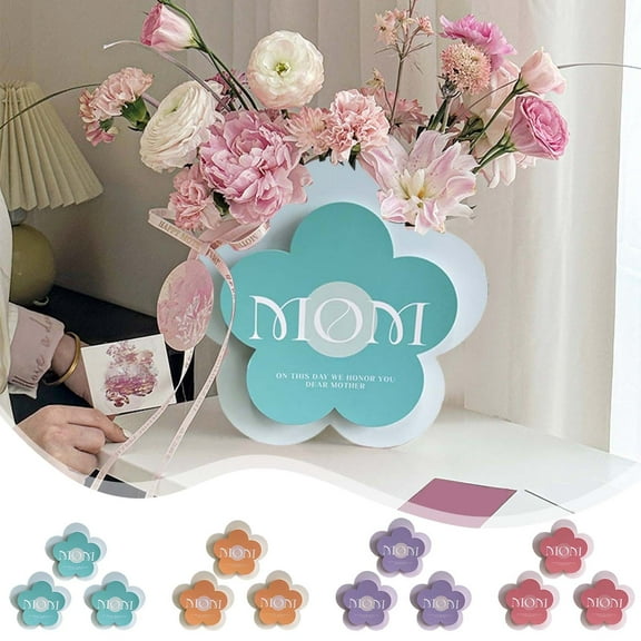 oefntac Mother's Day Gifts,Floral Gift Bags Flower Shaped Bouquet Wrapping Paper Bag Multifunctional Gift Box for Happy Mother's Day Birthday Party Supplies(Blue)