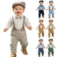 thumbnail image 1 of oelaio Baby Boy Clothes Set Infant Gentleman Wedding Outfits Dress Romper Ring Bearer Beret Hat Suspenders Bowtie Suits Gray 18-24 Months, 1 of 9