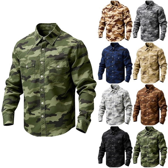 oelaio Big and Tall Button Down Shirt for Men Long Sleeve Camo Work Shirts Ripstop Cotton Fishing Hunting Shirt with Pockets Coffee XXXXXL