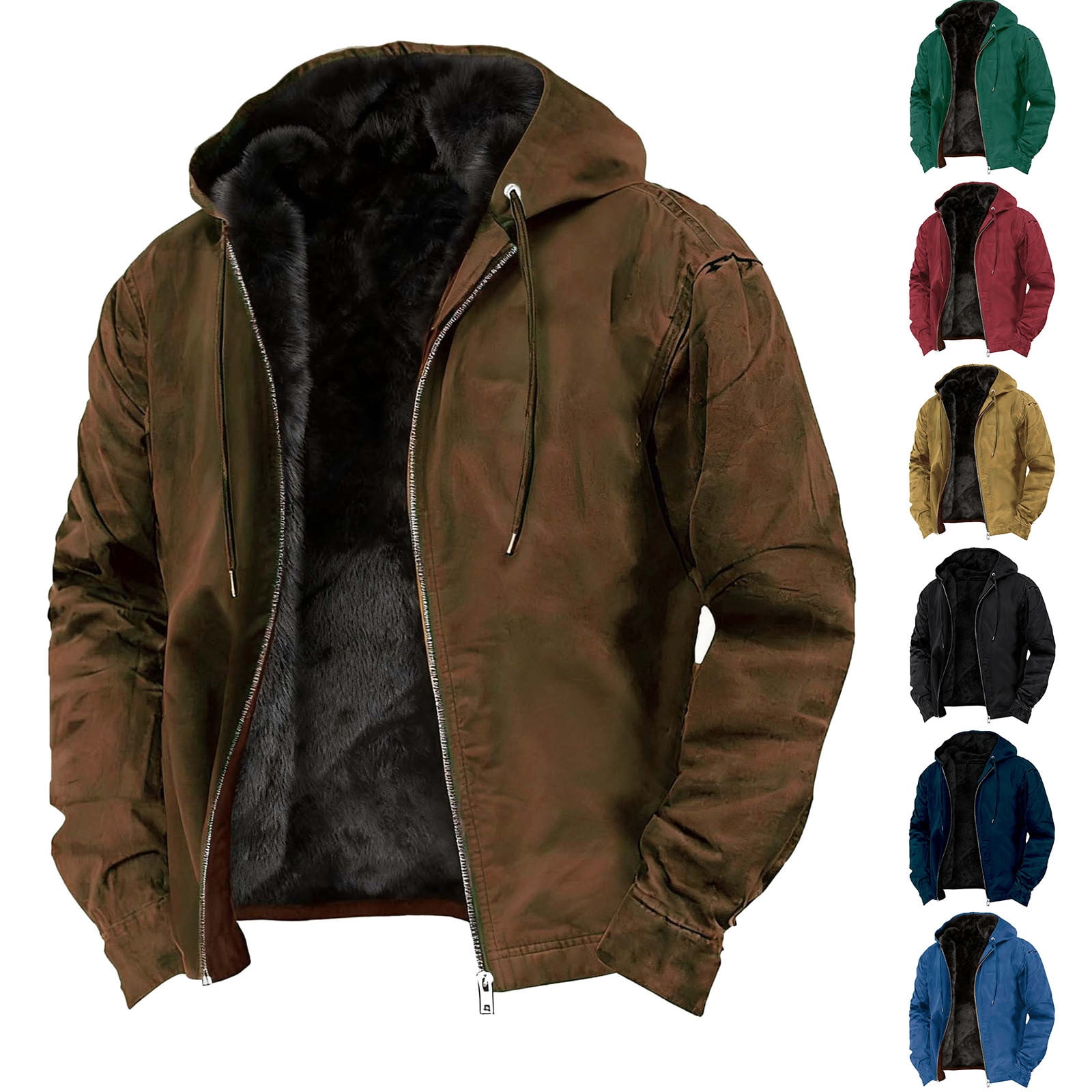 oelaio Cargo Jacket for Men Winter Heavyweight Fleece Sherpa Lined Warm Sweatshirt Big and Tall Zip Up Hoodie Jackets Blue S