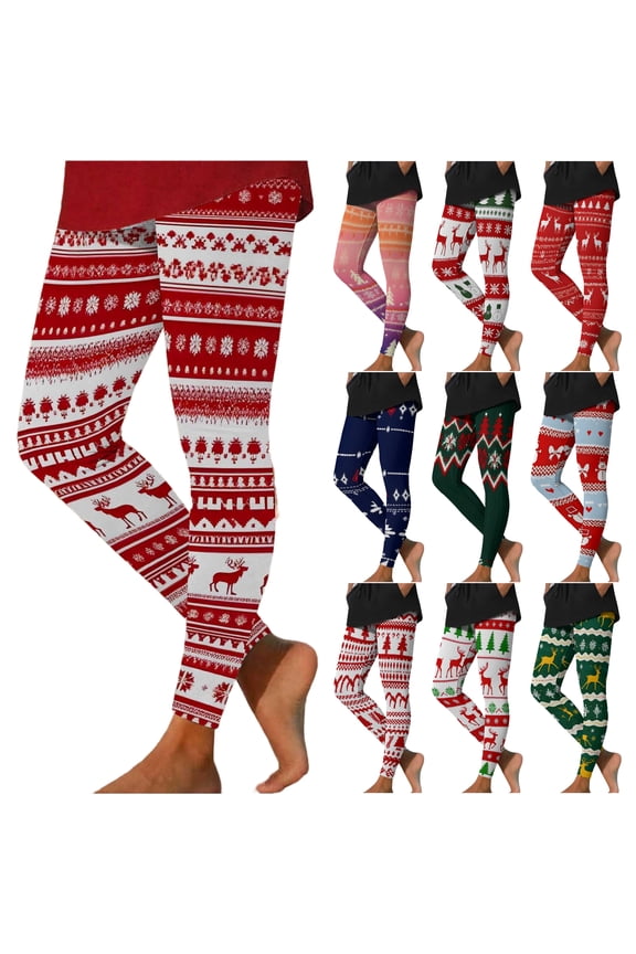 Christmas Gifts Womens Funny Printed Leggings Ugly Christmas Tights Santa Claus Snowman Reindeer Holiday High Waist Slim Fit Xmas Tights Pants Multicolor XL