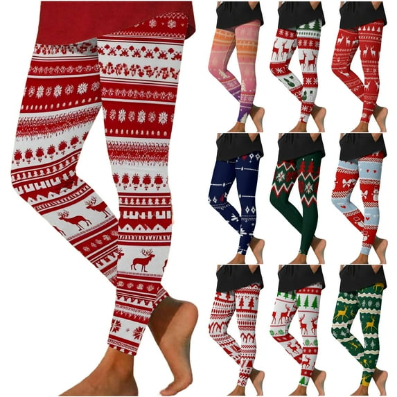 oelaio Christmas Leggings for Women Xmas Holiday Themed High Waisted Tights Novety Casual Skinny Pants Multicolor XL