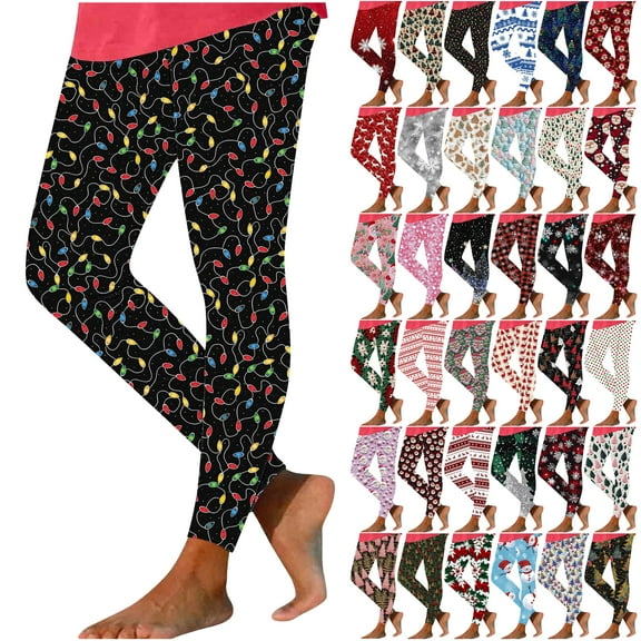 oelaio Christmas Leggings for Women Xmas Holiday Tights Novelty Print High Waisted Stretch Yoga Pants Multicolor M