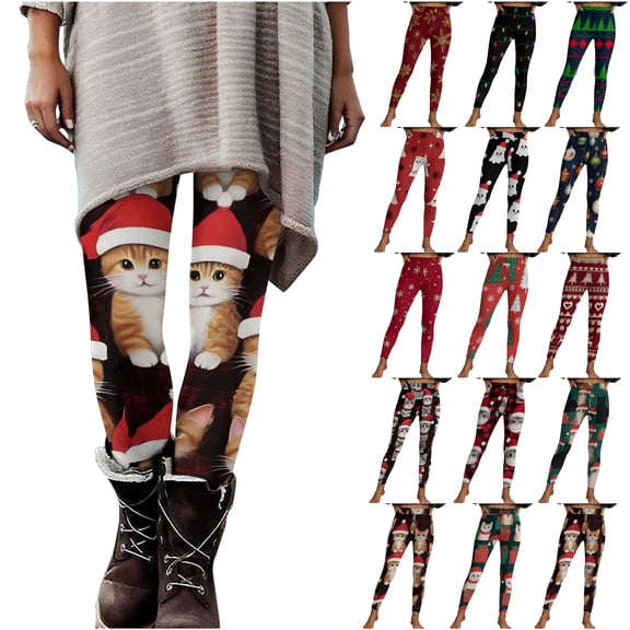 oelaio Christmas Pajama Pants Womens High Waisted Buttery Soft Leggings Stretch Comfy Lounge Athletic Tights Multicolor M