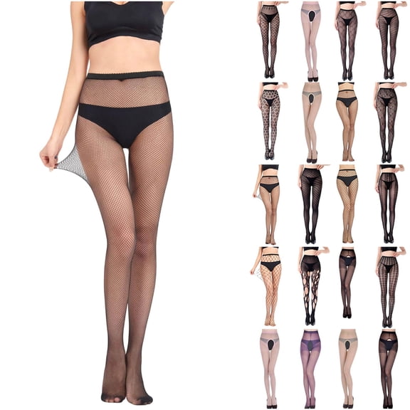 oelaio Fishnet Tights for Women Thigh High Stockings Sheer Control Top Pantyhose Beige Free Size