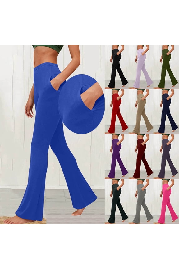 Flare Leggings for Women with Pockets Elastic High Waisted Lounge Workout Bottoms Bootcut Yoga Pants Pink M