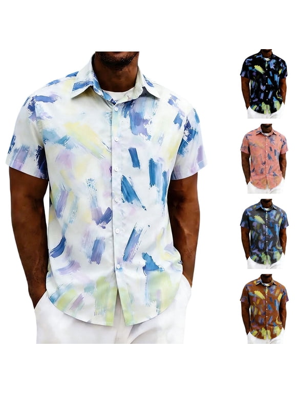 Funky Hawaiian Shirt for Men Short Sleeve Casual Button Down Shirts Summer Beach Vacation Shirt Brown L
