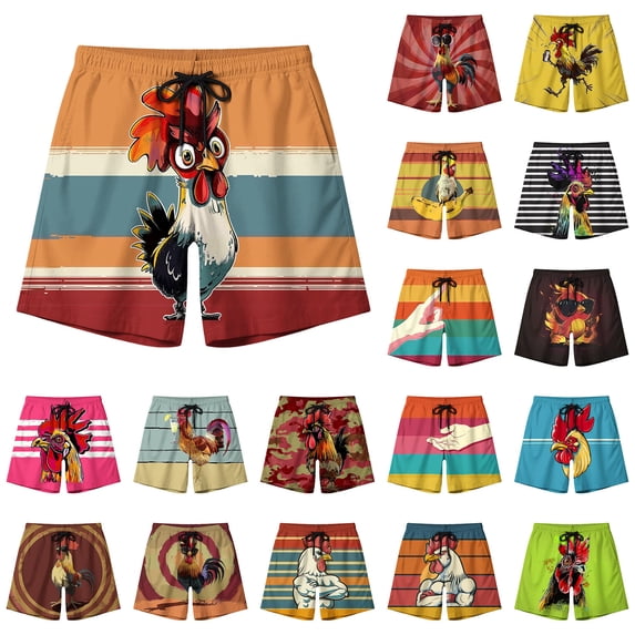 oelaio Funny Swim Trunks Men's Rooster Print Board Shorts Elastic Waist Drawstring Quick Dry Beach Shorts Multicolor XXL