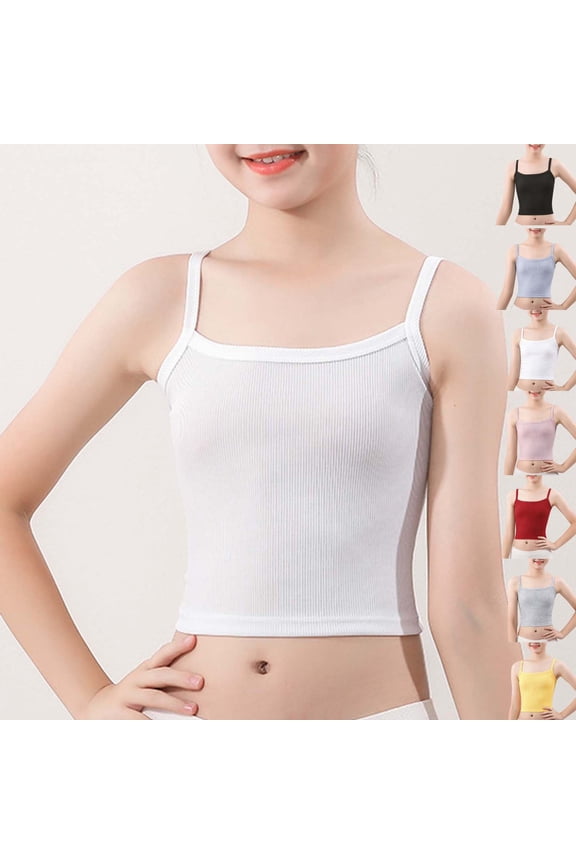 Girl's Bra Lined Training Bra Cami Grow up Bras Sport Underwear Soft Seamless Crop Vest Gray 160