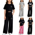 thumbnail image 1 of oelaio Girl's Cute 2 Piece Outfits Graphic Crop T Shirt and Wide Leg Pants Y2K Clothing Set Summer Casual Streetwear C-Black 11 Years, 1 of 6
