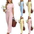 thumbnail image 1 of oelaio Girls 2 Piece Summer Outfits Lounge Sets Drawstring Side Ruched Short Sleeve Top and Wide Leg Pants Sets Matching Tracksuit with Pockets Blue 14 Years, 1 of 7