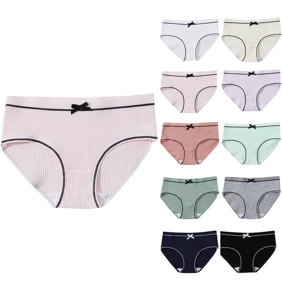 oelaio Girls Ribbed Cotton Panties Soft Breathable Underwear Mid Waist Bow Front Briefs Comfortable Underpant Blue 5-8 Years