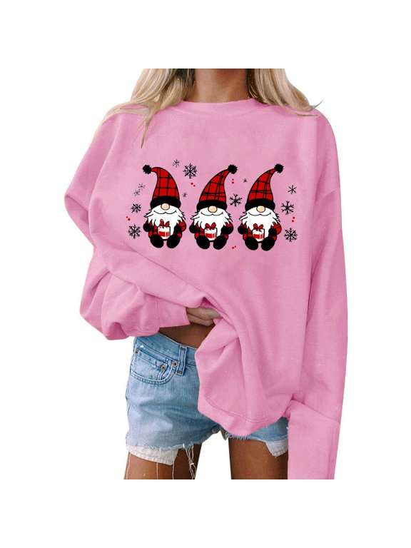 Lightweight Christmas Sweatshirts for Women Funny Gnome Crewneck Sweatshirt Loose Casual Drop Shoulder Pullover Tops XXL