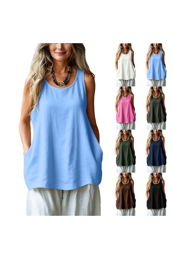 Linen Tank Tops for Women Spring Summer 2026 Casual Loose Sleeveless Cotton Gauze Shirts Soft Comfy Beach Tunic Camisoles Army Green XL