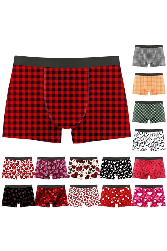 Men Funny Boxer Briefs, Valentines Day Printing Underwear, Comfort Soft Underpants Shorts Red L