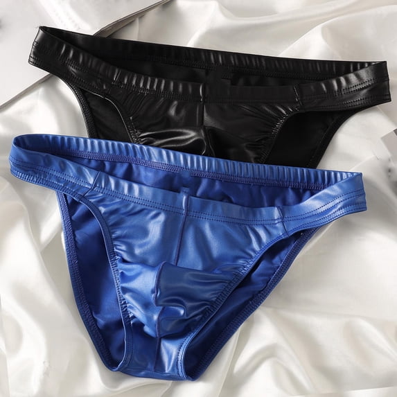 oelaio Men's Brief Throng Faux Leather Briefs Low-Rise High-Cut G String Underwear Black M