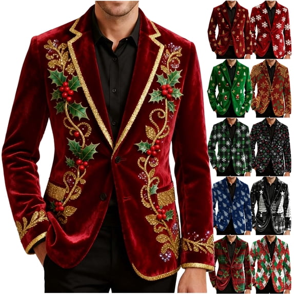 oelaio Men's Casual Blazer Long Sleeve Suit Jackets Sports Coats Twp Button Party Jacket with Pockets Red M