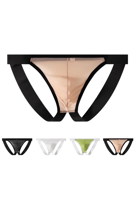 Men's Jockstrap Underwear Jock Straps Male Athletic Supporters Patchwork Briefs Lingerie Bottoms White XXL