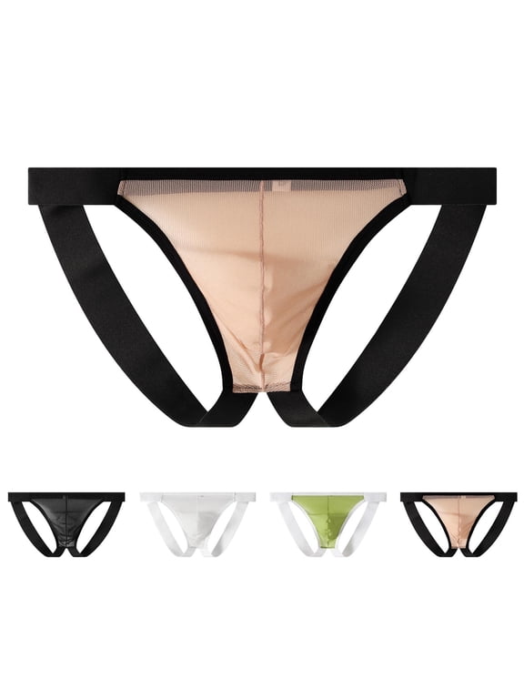 Men's See-Through Mesh Thong Tight Jockstrap Underwear Stretchy Hip Lifting Sports Supporters Black M