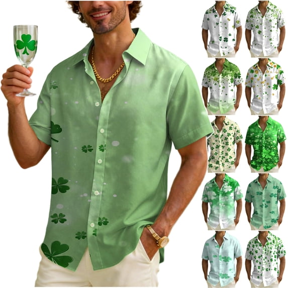 oelaio Men's Short Sleeve Bowling Shirts St Patricks Day Printed Button Down Shirt Big and Tall Beach Aloha Shirt Summer Holiday Party Tops Multicolor XXXXXL