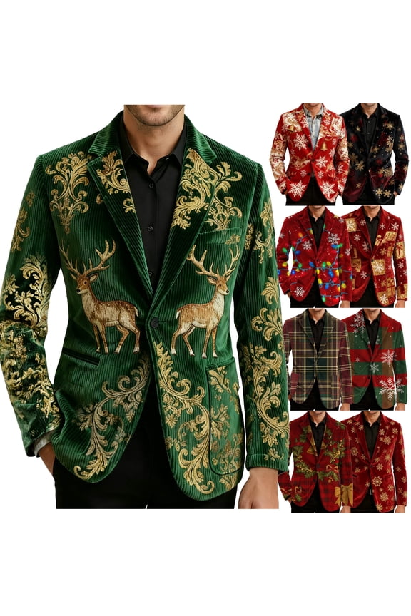Mens Blazer Sport Coats Casual Christmas Jackets Corduroy Two Button Sports Coat and Blazers Suit Jacket Plus Size Outwear Army Green XL