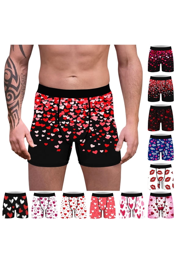 Mens Boxer Briefs Fashion Casual Comfort Valentines Day Heart Printed Skin-Friendly Underwear Multicolor M