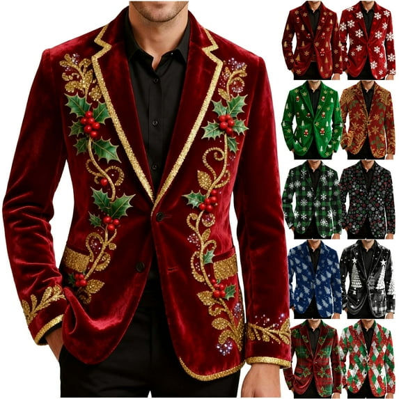 oelaio Mens Christmas Blazer Jacket Plus Size Corduroy Sport Coats Xmas 3D Print Button Lapel Suit Jackets Snowflake Santa Blazers with Pockets Festival Dinner Party Winter Outerwear Green XXXL