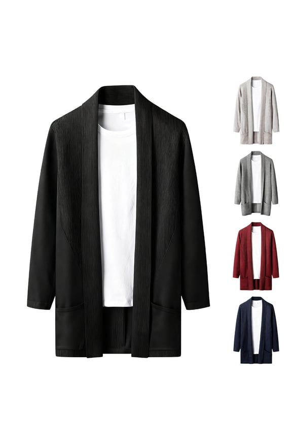 Mens Shawl Collar Long Cardigan Trendy Casual Knit Open Front Sweaters Fall Winter Thermal Cardigan Sweater Dark Gray M