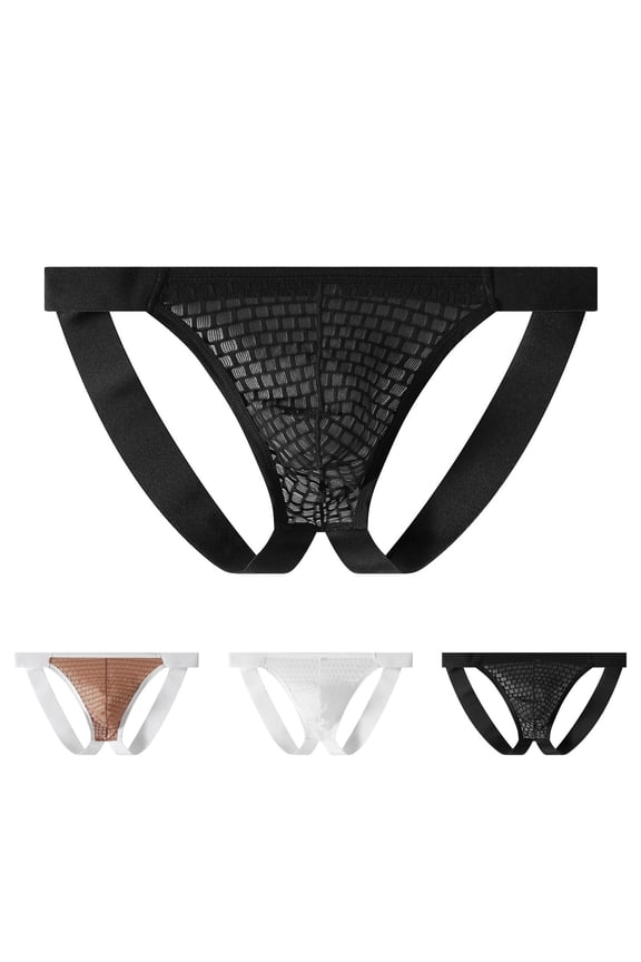 Mens Underwear with Bulge Pouch Briefs Mesh Bikini Breathable Underpants Athletic Supporter Black M