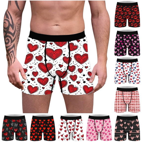 oelaio Mens Valentines Boxers Funny Novelty Printed Boxer Briefs Holiday Undershorts Breathable Soft Heart Underwear Sleep Shorts Multicolor XXL