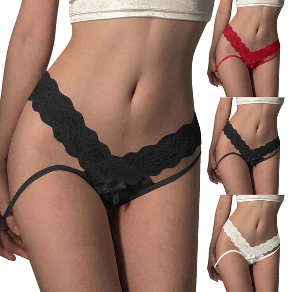 oelaio Strappy Lace Panties, Underwear Women High Waist Ladies Brief Criss Cross Seamless Thongs Bikini Panty White XXL