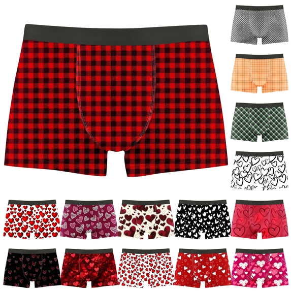 oelaio Valentines Men's Underwear Boxer Briefs Valentine's Day Love Heart Graphic Boxer Briefs for Men Soft Breathable Boxer Shorts Black XL