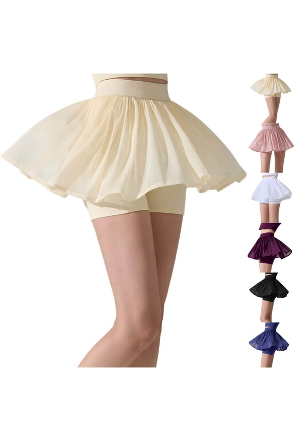 Women Ballet Dance Practice Short Skirt Mesh Tutu Skorts Flowy Tennis Skirts with Shorts Pink M