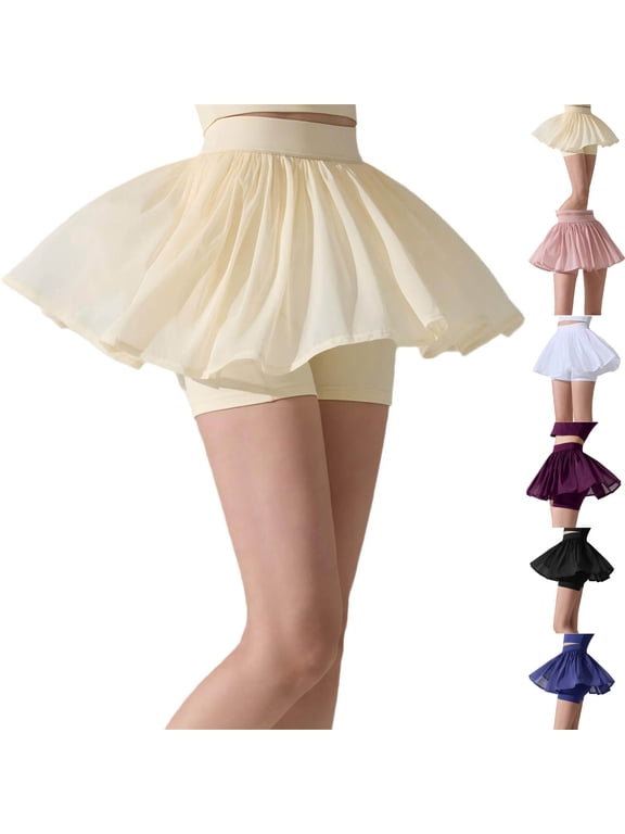 Women Ballet Dance Practice Short Skirt Mesh Tutu Skorts Flowy Tennis Skirts with Shorts Purple L