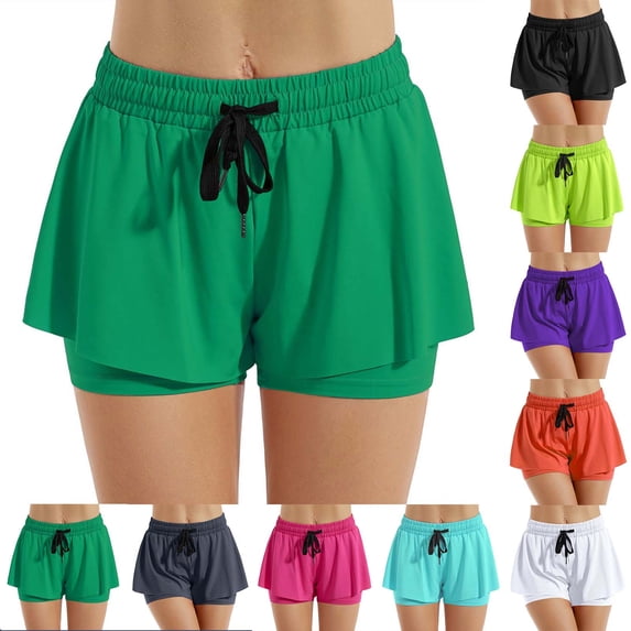 oelaio Women's 2 in 1 Running Shorts Quick Dry Lightweight Athletic Shorts High Waisted Workout Shorts with Pockets Orange L