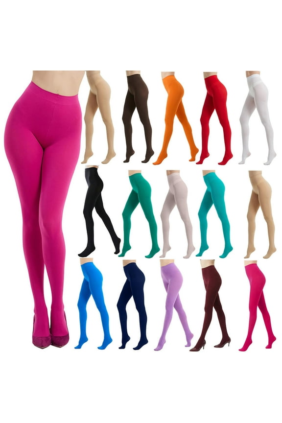 Women's Control Top High Elastic Soft Opaque Pantyhose Tights Solid Color Dance Stockings High Waist Footed Leggings Pink L