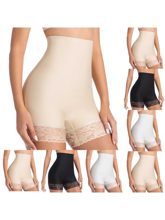Women's Shapewear Shorts Lace Hem Seamless Tummy Control Mid Thigh Body Shaper Anti-Chafing Smooth Slip Shorts Under Skirt Dress Black M