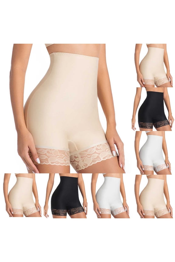 Women's Shapewear Shorts Lace Hem Seamless Tummy Control Mid Thigh Body Shaper Anti-Chafing Smooth Slip Shorts Under Skirt Dress White L