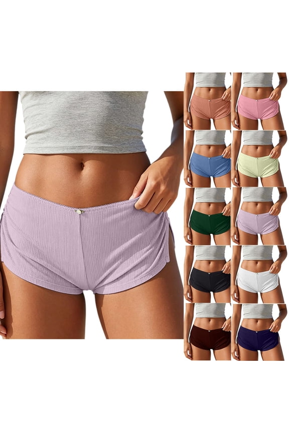 Women's Sleep Pajama Shorts Micro Mini Low Waist Side Slit Cute Comfy Sleeping Pj Shorts Green M