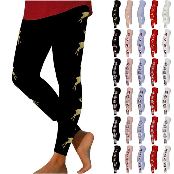oelaio Womens Christmas Leggings Novelty Holiday Tights Funny Cute Xmas Print Casual Yoga Pants Buttery Soft Ankle Length Milk Silk Legging Black S
