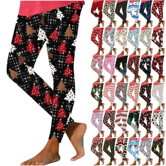 oelaio Womens Christmas Tree Leggings Novelty Xmas Print Tights Elastic High Waistedc Slim Fit Stretch Yoga Pants Multicolor XXL