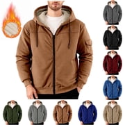 oelaio Zip Up Hoodies Men Sherpa Lined Full Zip Hooded Sweatshirt Winter Thick Warm Outdoor Jackets with Pockets Dark Gray S
