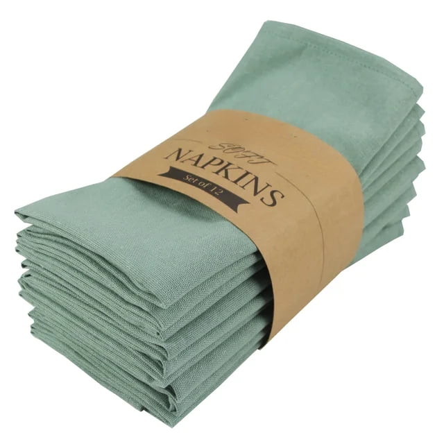 Sage Green Cotton Linen Blend Dinner Napkins Set of 12