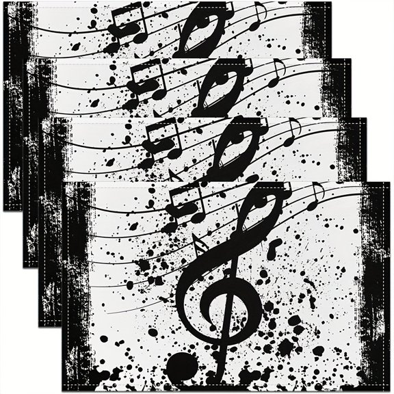 of 4 Music Note Table Mats - 12X18 Inches, Sturdy Tie Dye Rhythm Dining Mats, Washable Musician Inspired Table Decor